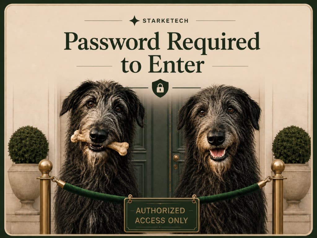 Two dog guards behind a velvet rope reading Authorized Access Only